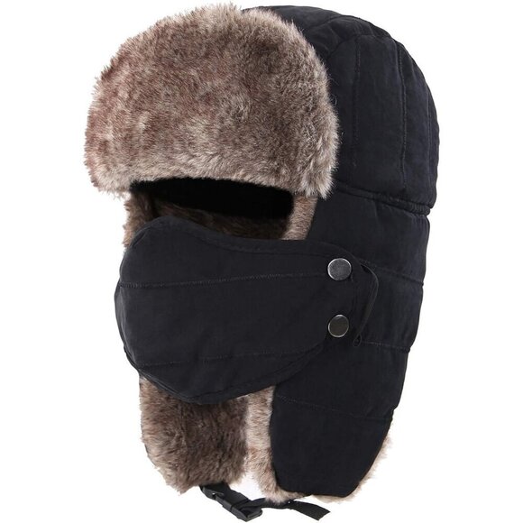 ⭐Men Trapper Hat Winter Russian Fur Hat Aviator Earflap Hat Windproof - Picture 1 of 6